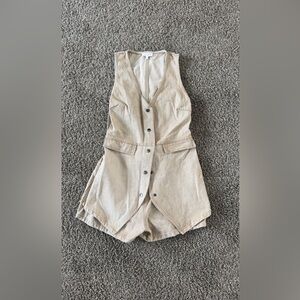 Beige Sleeveless Button-Up Romper